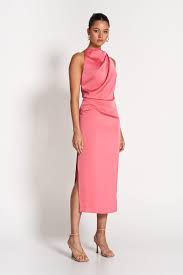 Sofia The Label - Amelie High Neck Satin Dress - Light Pink