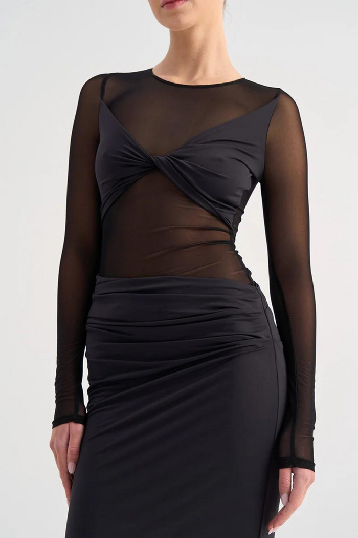 Suboo Auguste Long Sleeve Mesh Jersey Maxi Dress