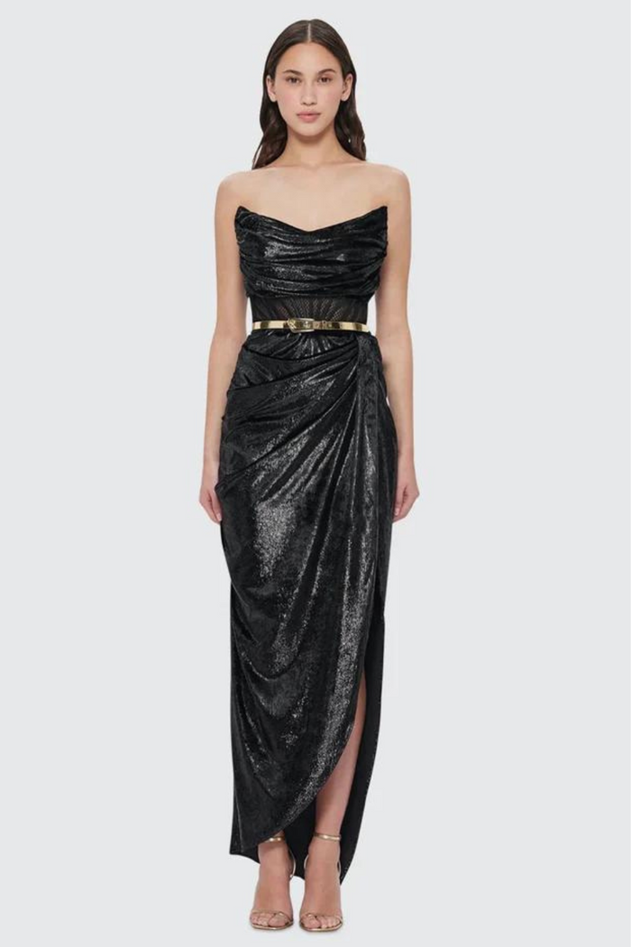 Leo Lin Madelyn Velvet Draped Split Dress