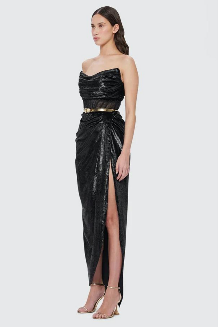 Leo Lin Madelyn Velvet Draped Split Dress
