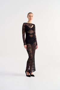 Suboo Gemini Long Sleeve Twist Front Lace Maxi Dress
