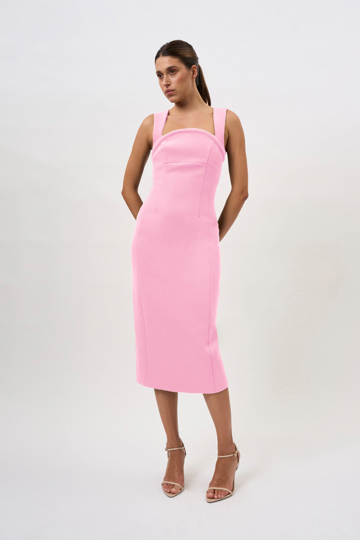 By Johnny Elara Curve Structure Midi Dress - Pink