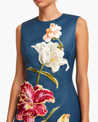 LEO LIN Cleo Embroidered Sleeveless Midi Dress – Lily Print in Indigo