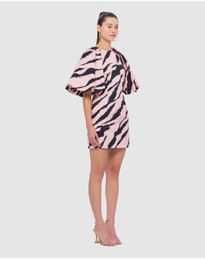 Leo Lin Gabriella Puff Sleeve Mini Dress - Pink Tiger Print