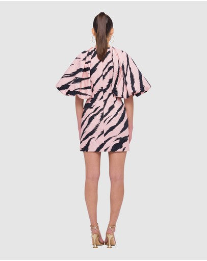 Leo Lin Gabriella Puff Sleeve Mini Dress - Pink Tiger Print