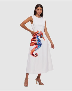 LEO LIN Cleo Sleeveless Embroidery Midi Dress - Twilight White Print