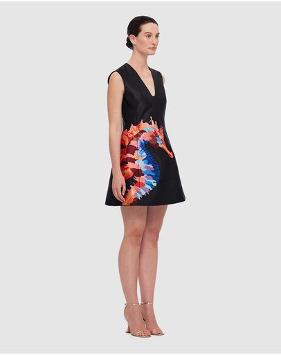 LEO LIN Briana V Neck Embroidery Mini Dress - Black