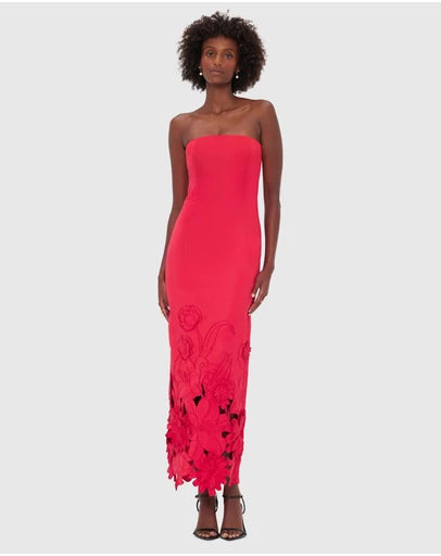 Leo Lin "Rayna" Applique Dress - Red