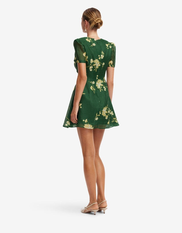 Back view of LEO LIN Elyse Short Sleeve Mini Dress Forest Print available for hire Australia-wide