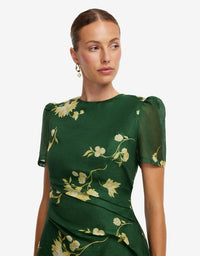 LEO LIN Elyse Short Sleeve Mini Dress Forest Print available for designer dress hire at Your Secret Closet