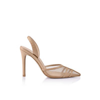 Lana Wilkinson ''Jade'' Heel Beige Mesh & Lizard-Embossed Leather