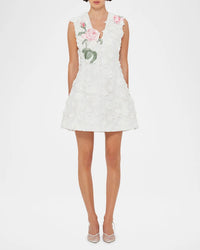 Leo Lin "Briana" V Neck Embroidered Lace Mini Dress
