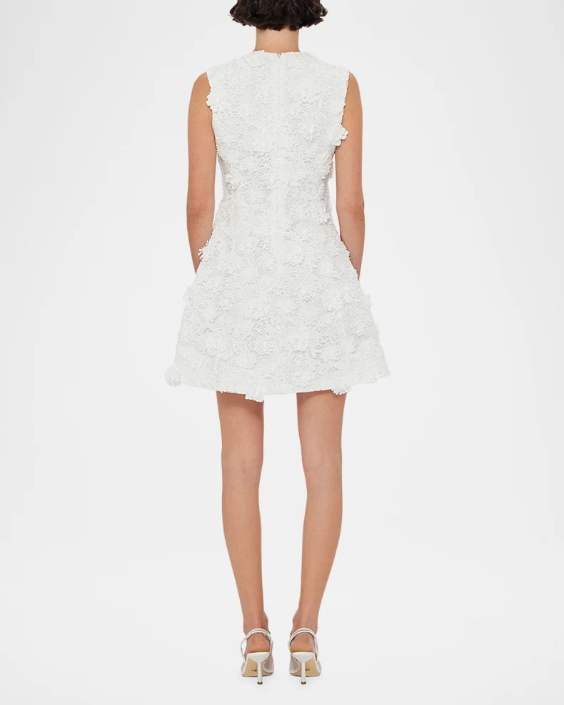 Leo Lin "Briana" V Neck Embroidered Lace Mini Dress