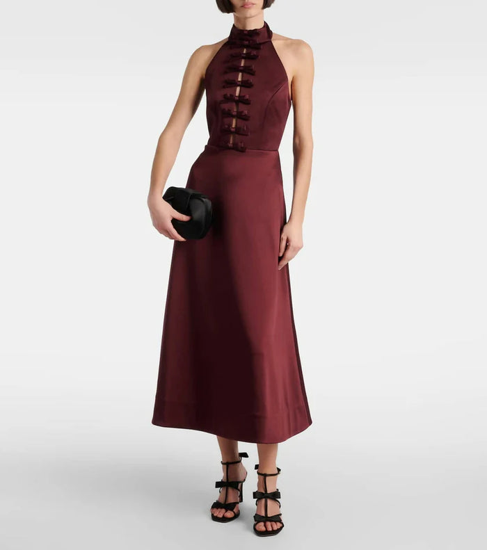 Rebecca Vallance Merlot Halter Midi Dress